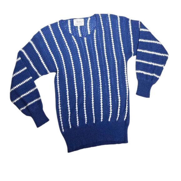 VINTAGE‎ 60s blue and white striped scoop neck nautical coastal sweater S - Picture 1 of 7